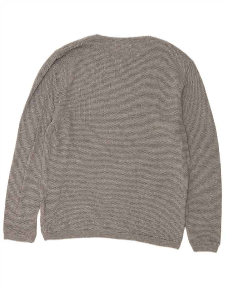 Zara Pull à col rond pour homme en coton gris Large