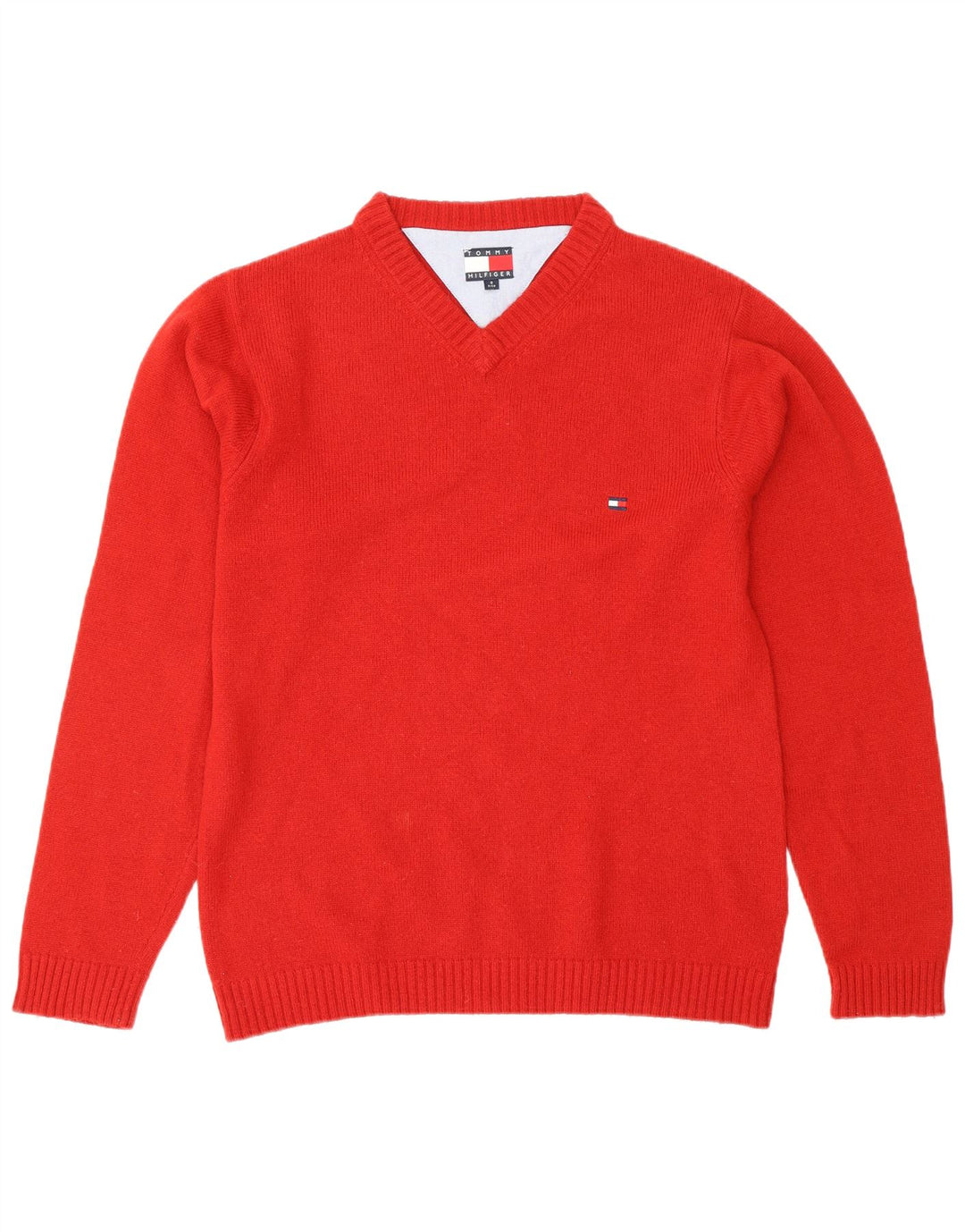 TOMMY HILFIGER Pull Col V Homme Petit Rouge Laine d'Agneau