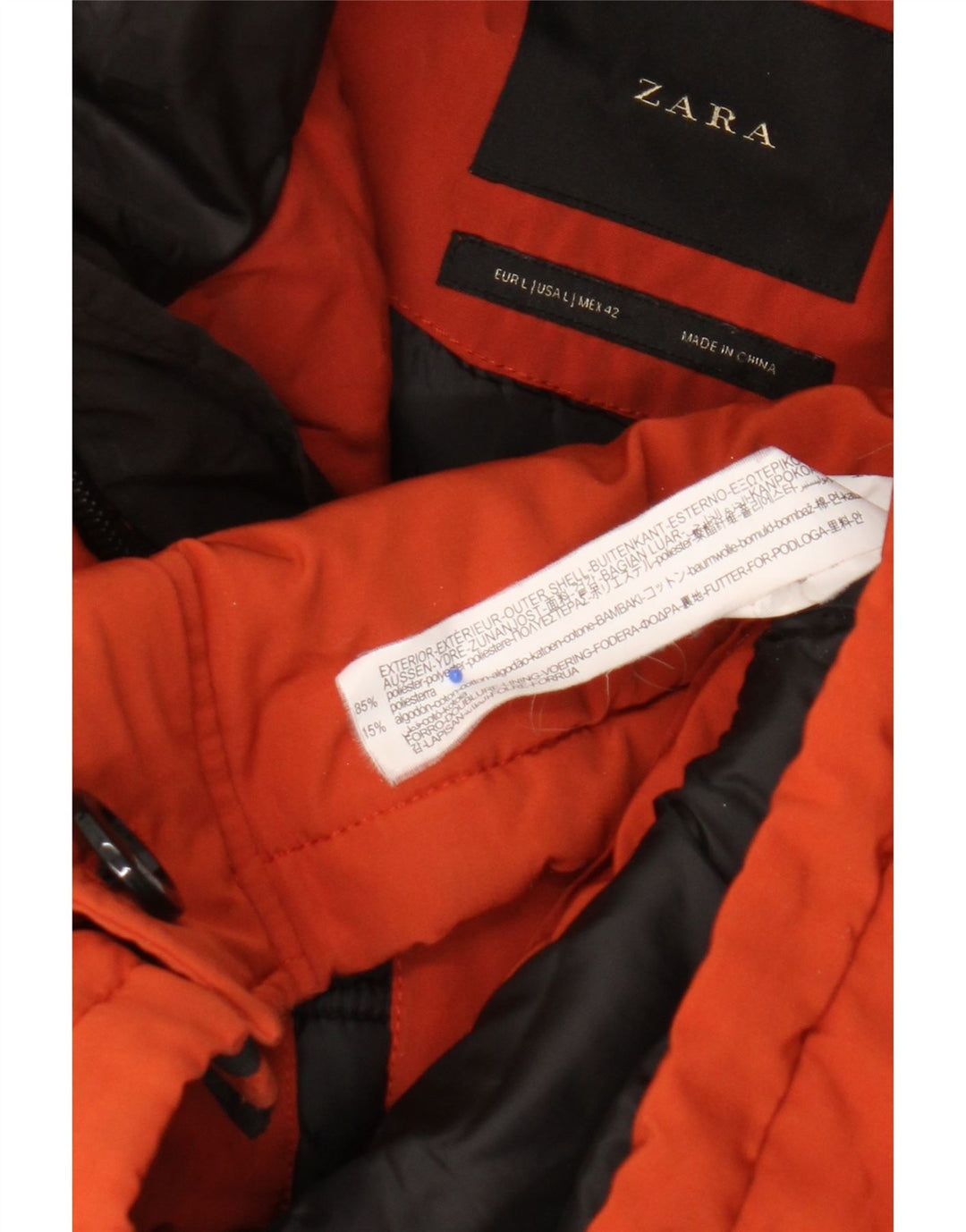 Zara Veste matelassée à capuche pour homme UK 40 Large Orange Polyester
