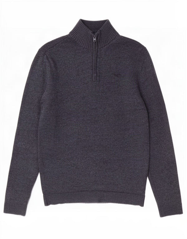Hollister Pull Zip Neck Jumper Homme Bleu Marine Moyen Coton