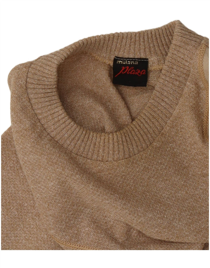 vintage Mens Crew Neck Jumper Pull Grand Beige Rayé