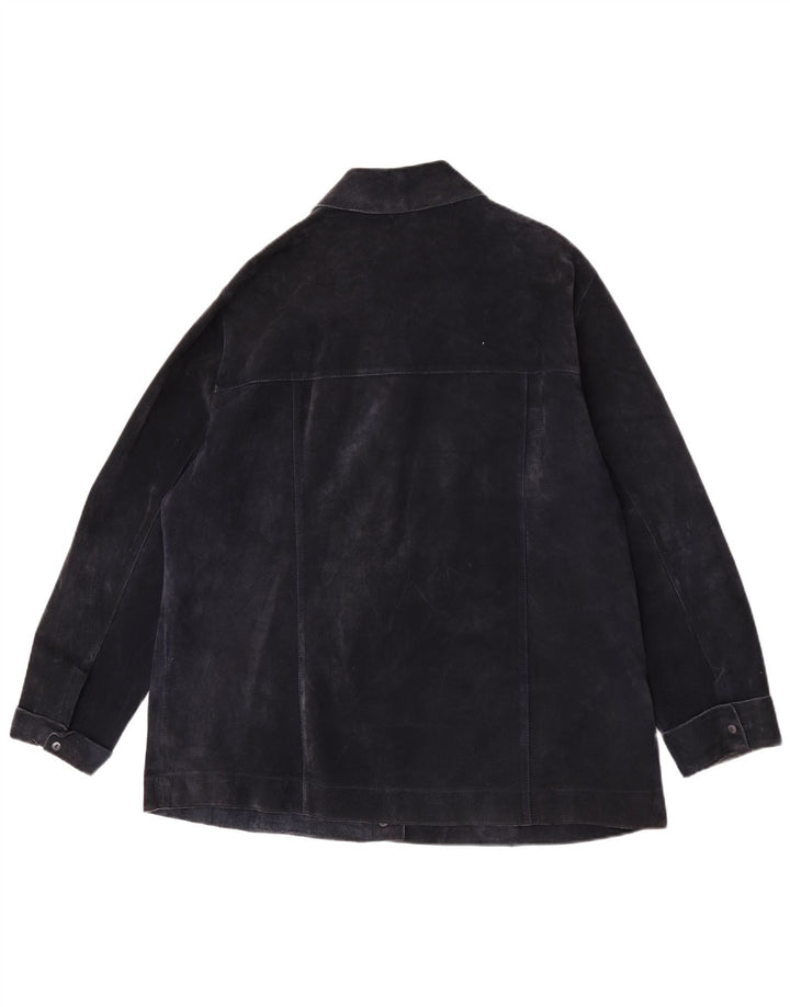 ELENA MIRO Veste en daim pour femme UK 18 XL Cuir bleu marine