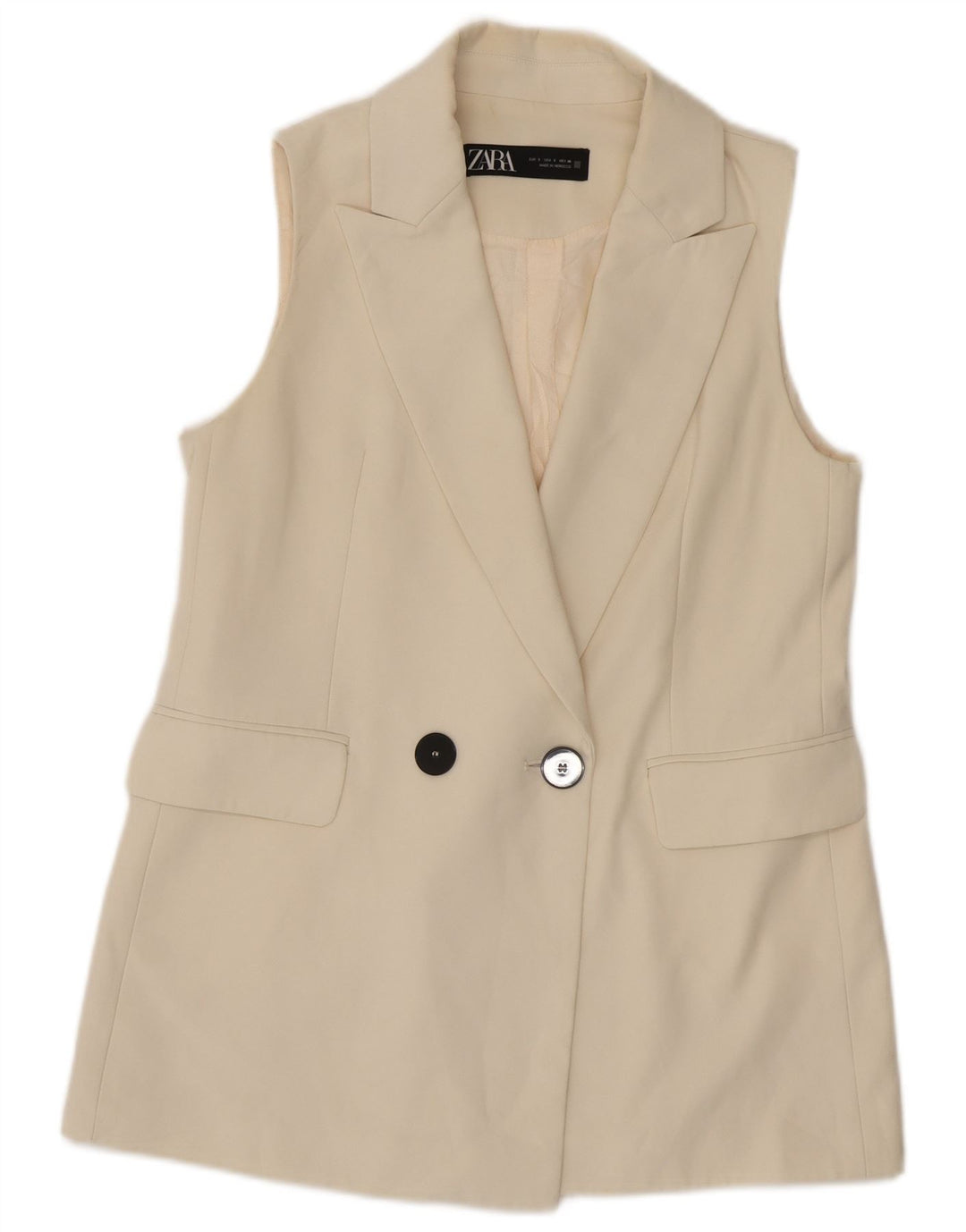 Zara Gilet Long Femme UK 10 Petit Polyester Blanc Cassé