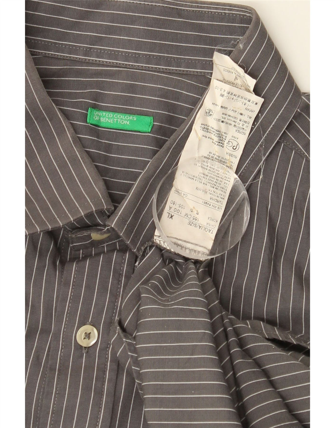 BENETTON Mens Shirt XL Grey Pinstripe Cotton
