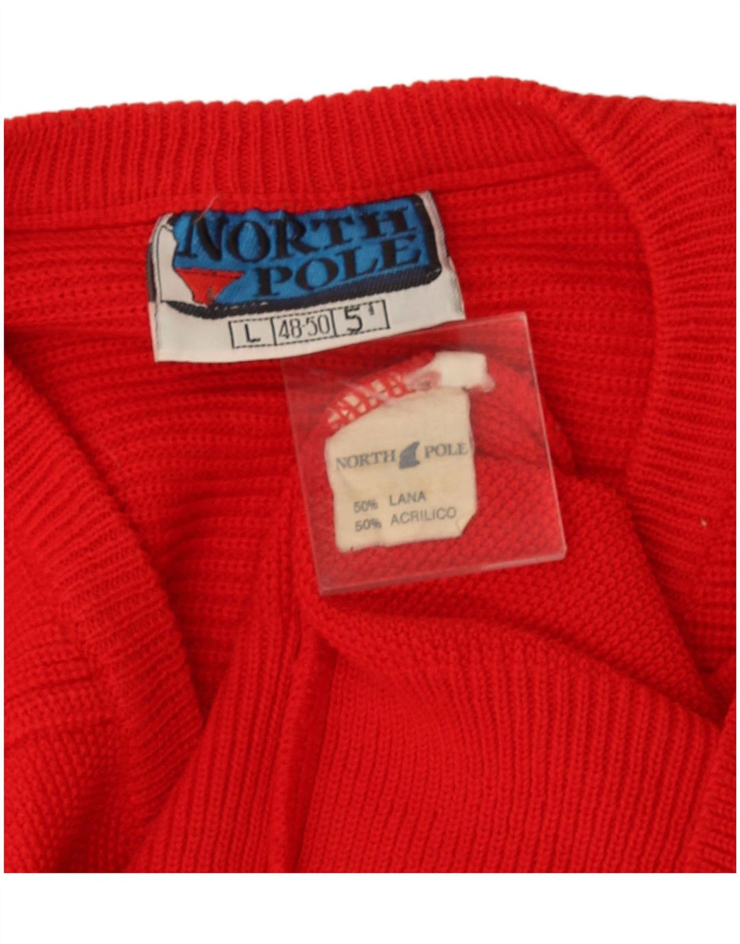 North Pole Pull col V pour homme en laine rouge Taille L