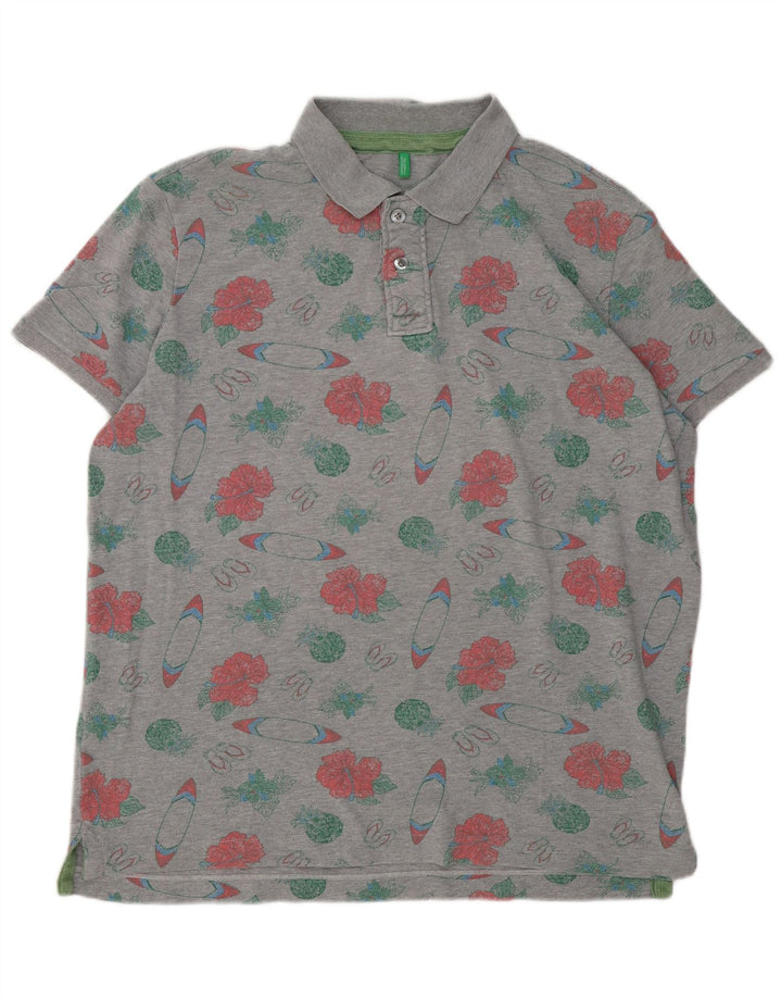 Benetton Polo Regular Fit XL Gris Floral Homme