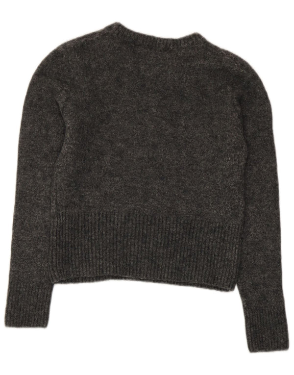 Zara Pull court à col bateau pour femme UK 8 Petit nylon gris