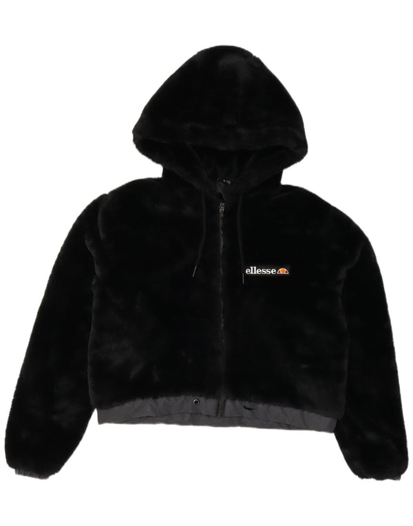 Ellesse Veste bomber surdimensionnée à capuche Teddy Bear pour femme UK 8 Small Noir