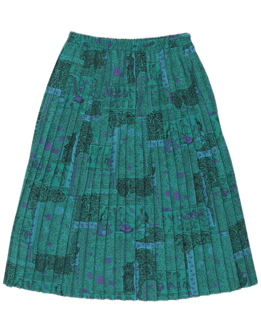 VINTAGE Womens Abstract Pattern Pleated Skirt IT 42 Medium W28  Turquoise