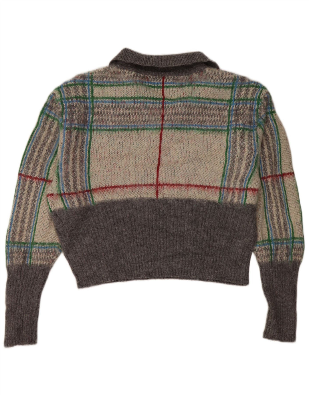 Zara Pull court surdimensionné à col polo pour femme UK 14 Gris moyen à carreaux