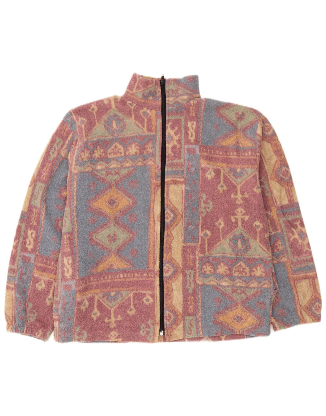 veste polaire femme vintage UK 16 grand polyester géométrique multicolore