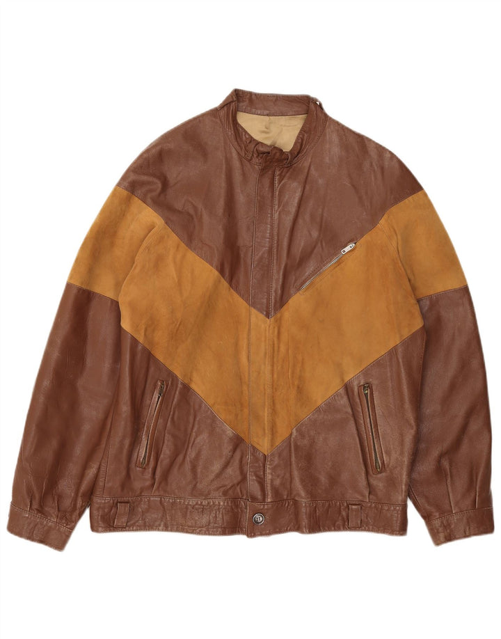 veste en cuir homme vintage IT 52 XL Brown Colourblock