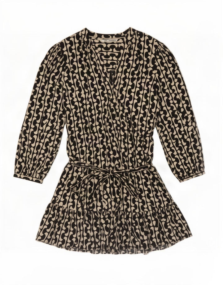 Zara Robe surdimensionnée à motif abstrait pour femme UK 16 Large Noir