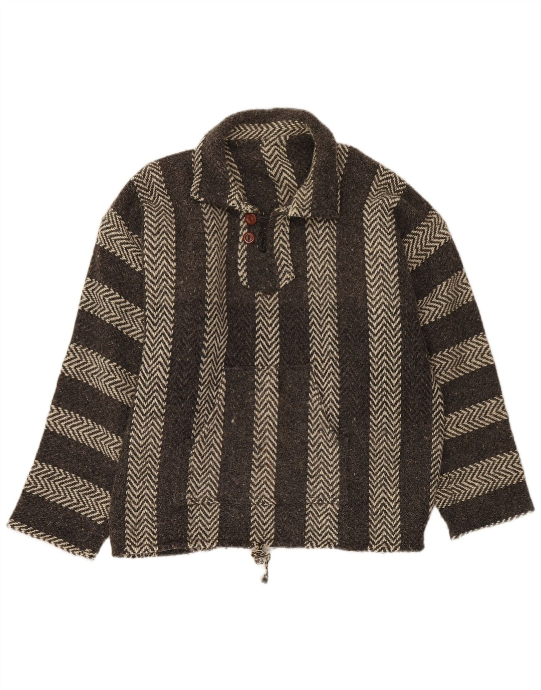 VINTAGE Pull col polo pour homme XL Gris Chevron Aztèque