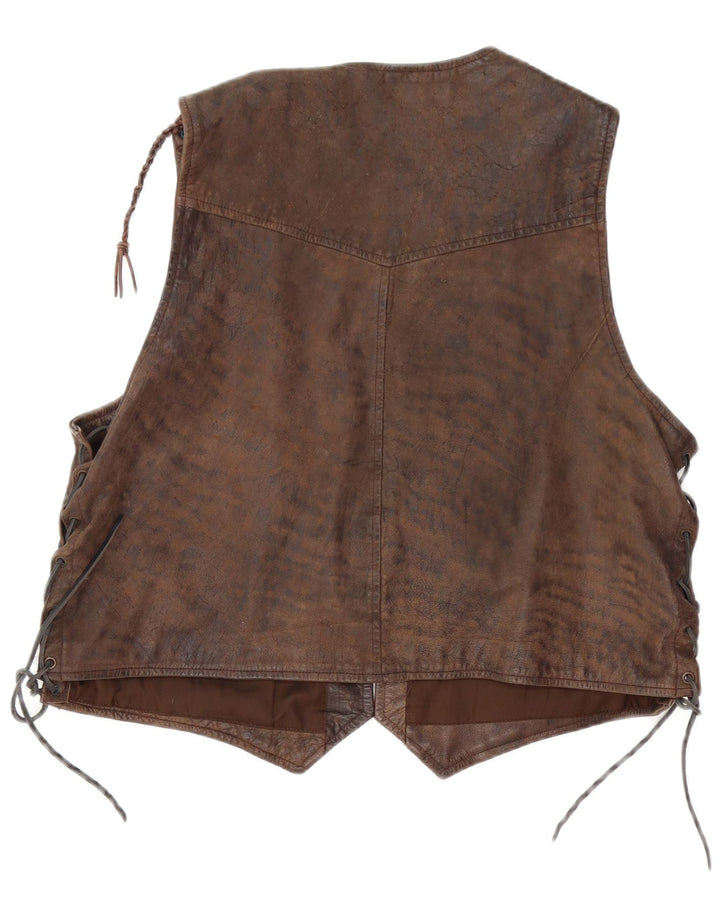 Gilet en cuir Motorstyle vintage pour hommes grand marron
