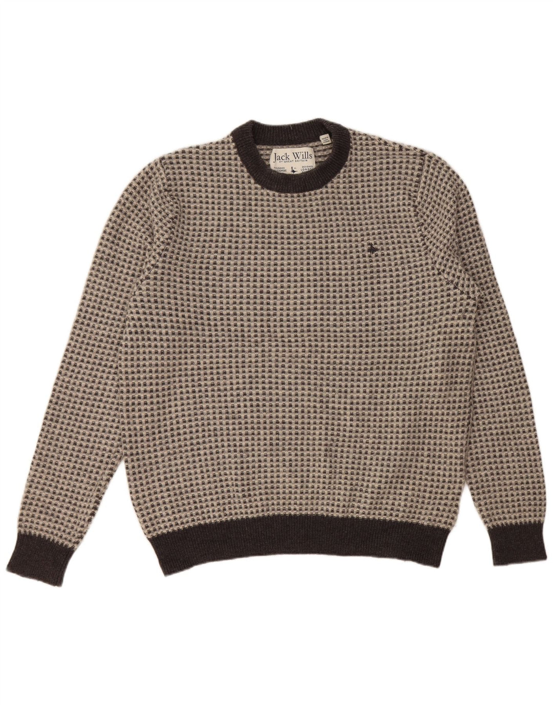 JACK WILLS Pull à col rond pour femme UK 20 2XL Laine à carreaux gris