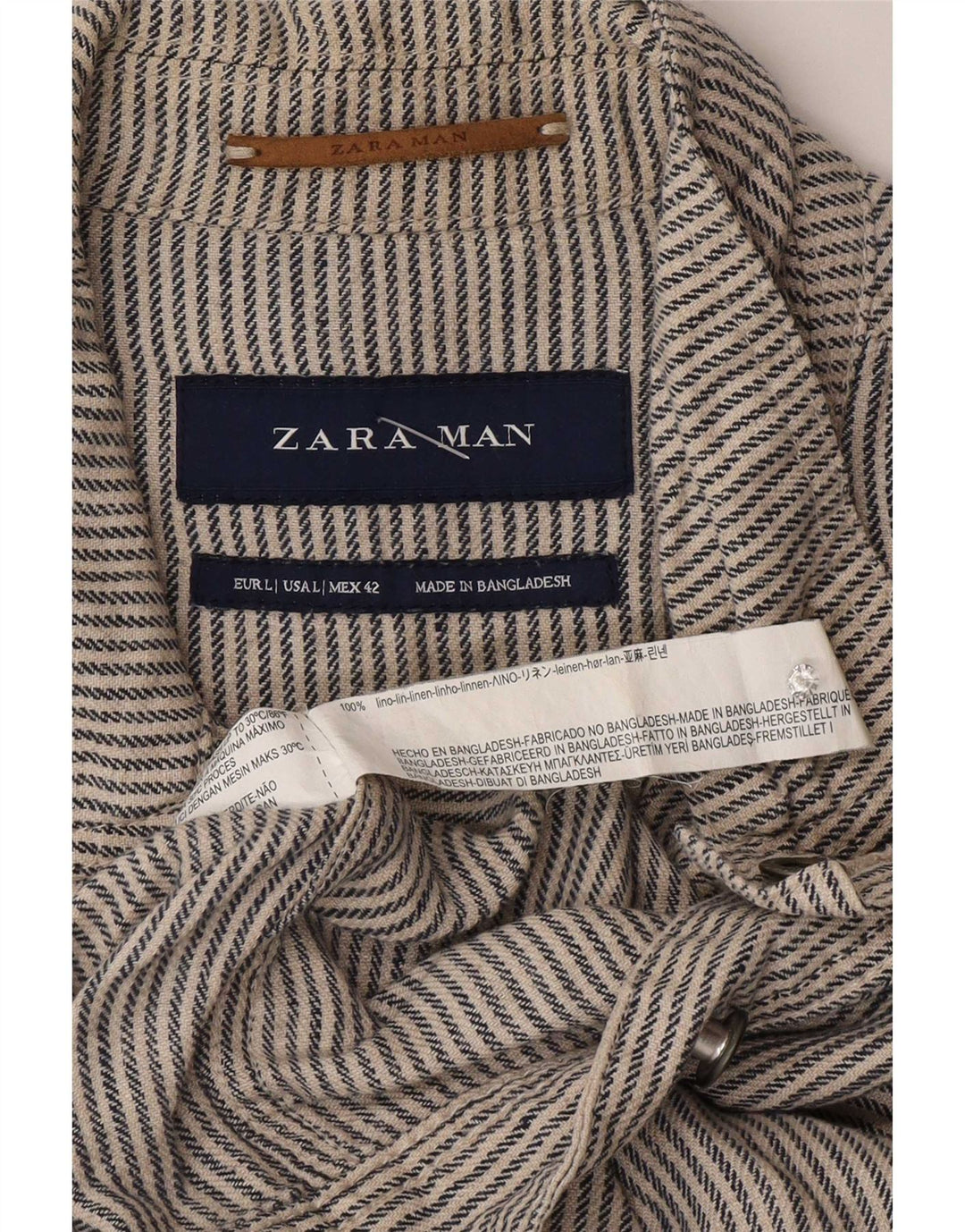 Zara Mens Bomber Jacket UK 40 Large Gris Pinstripe Lin