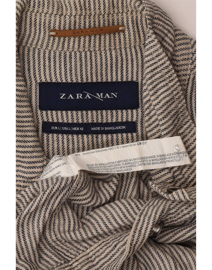 Zara Mens Bomber Jacket UK 40 Large Gris Pinstripe Lin