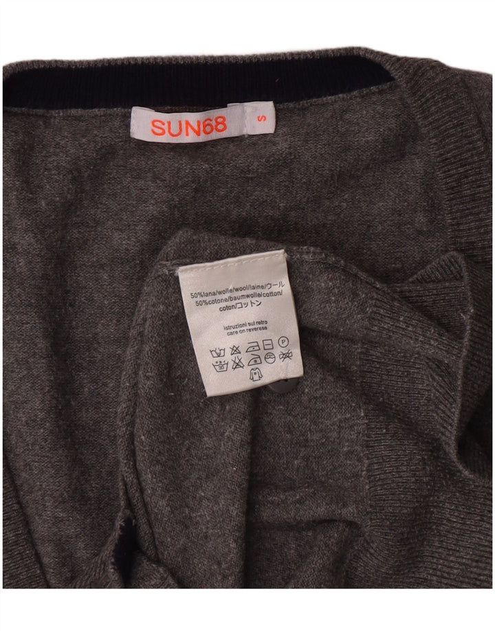 SUN68 Pull Cardigan Graphique Homme Petite Laine Grise
