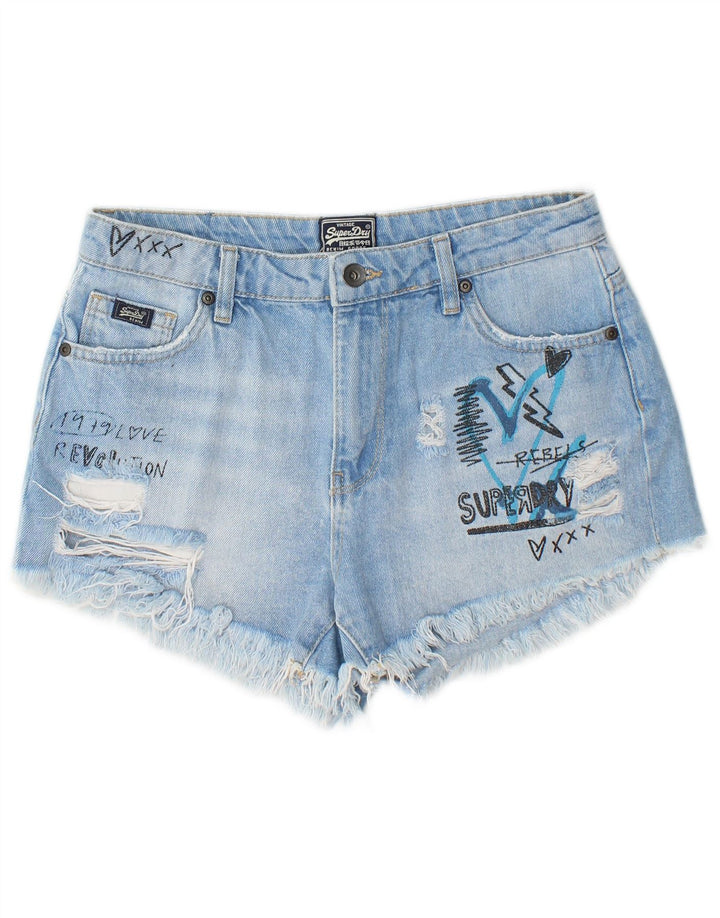SUPERDRY Short en jean graphique vieilli W27 pour femme en coton bleu petit