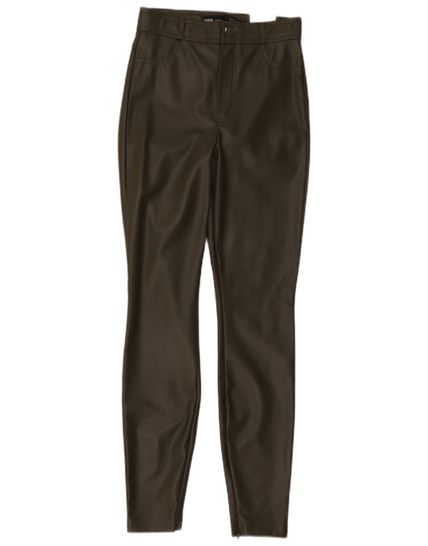Zara Pantalon skinny taille haute en simili cuir pour femme XS W24 L28 Kaki