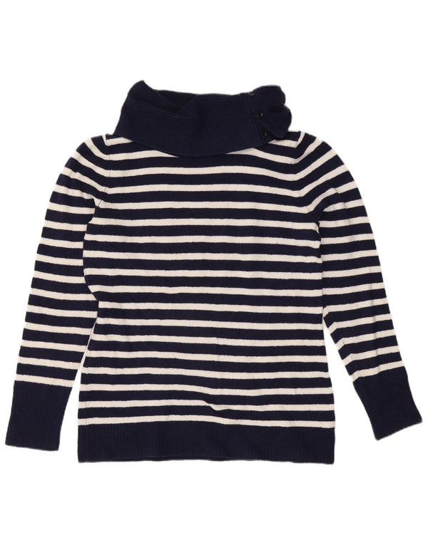 Gap Pull Col Roulé Femme UK 16 Grand Coton Rayé Bleu Marine