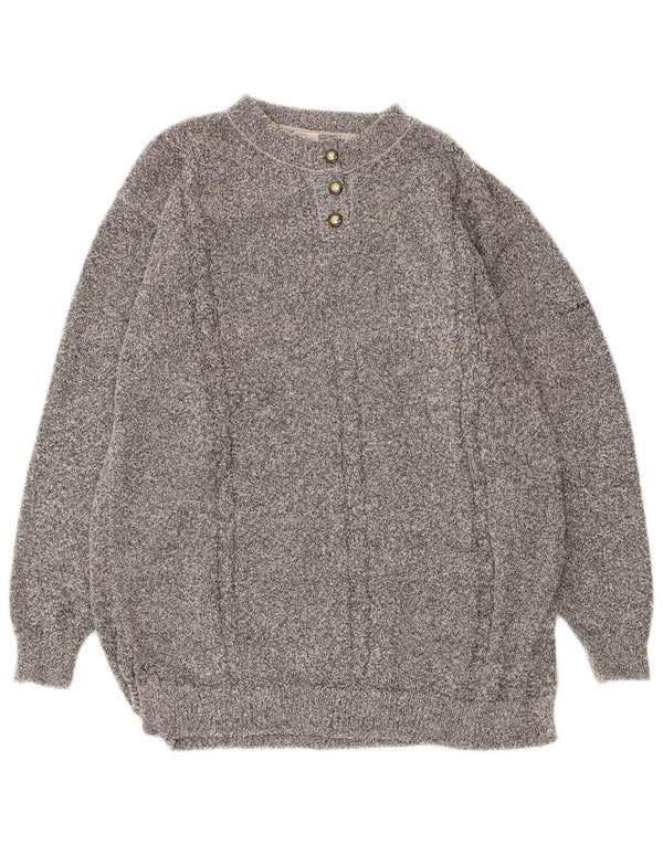 vintage Womens Button Neck Jumper Sweater UK 16 Grand Acrylique Gris
