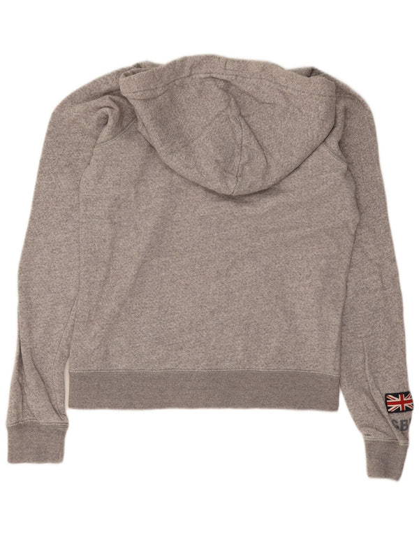 Jack Wills Pull à capuche zippé graphique pour femme UK 8 Petit coton moucheté gris