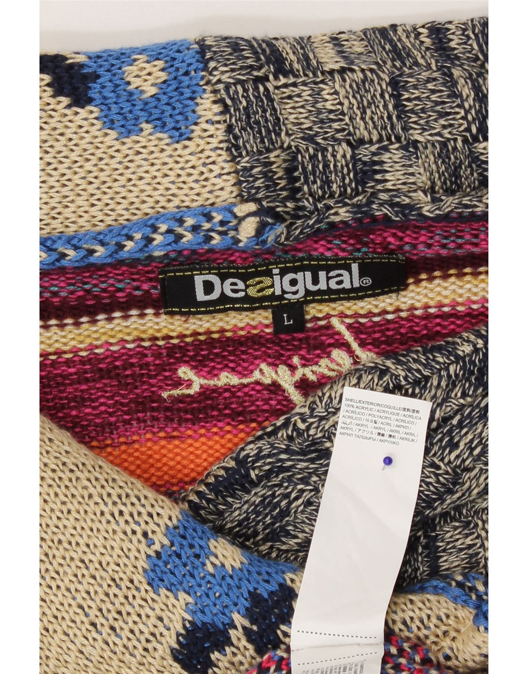 Desigual Cardigan Femme Pull UK 14 Grand Patchwork Multicolore