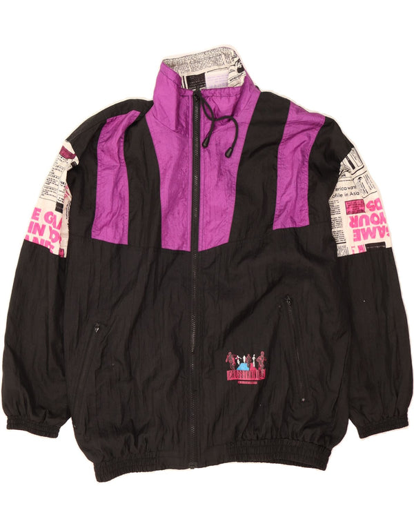 VINTAGE Mens Graphic Survêtement Top Jacket UK 40/42 Grand Black Colourblock