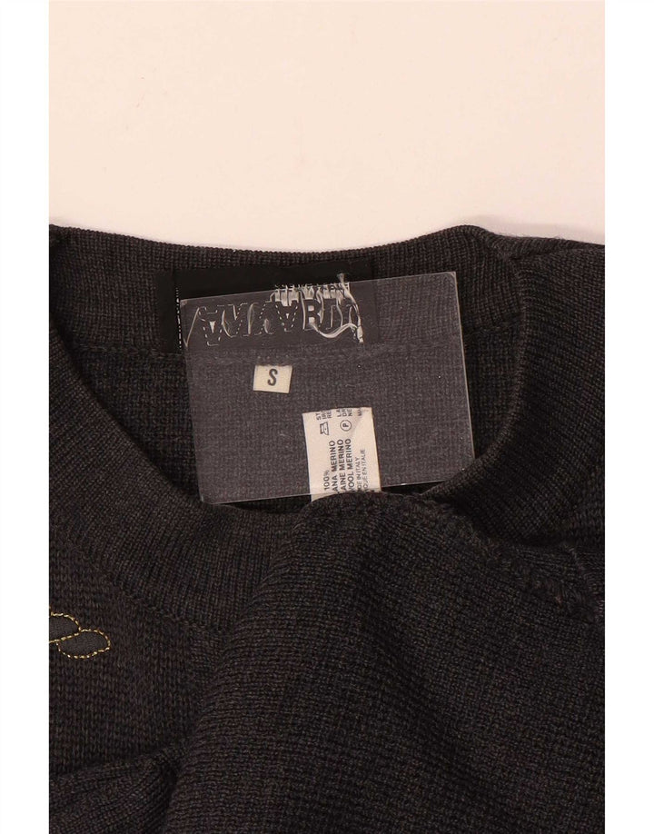 vintage Femmes Surdimensionné Cardigan Pull UK 10 Petite Laine Grise