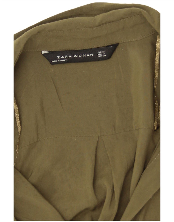 Zara Chemisier chemise longue pour femme UK 14 Kaki moyen