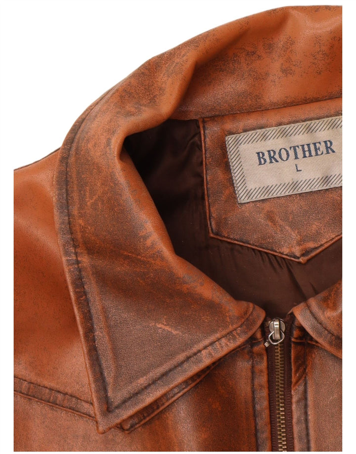 VINTAGE Veste en cuir femme UK 14 Grand Marron