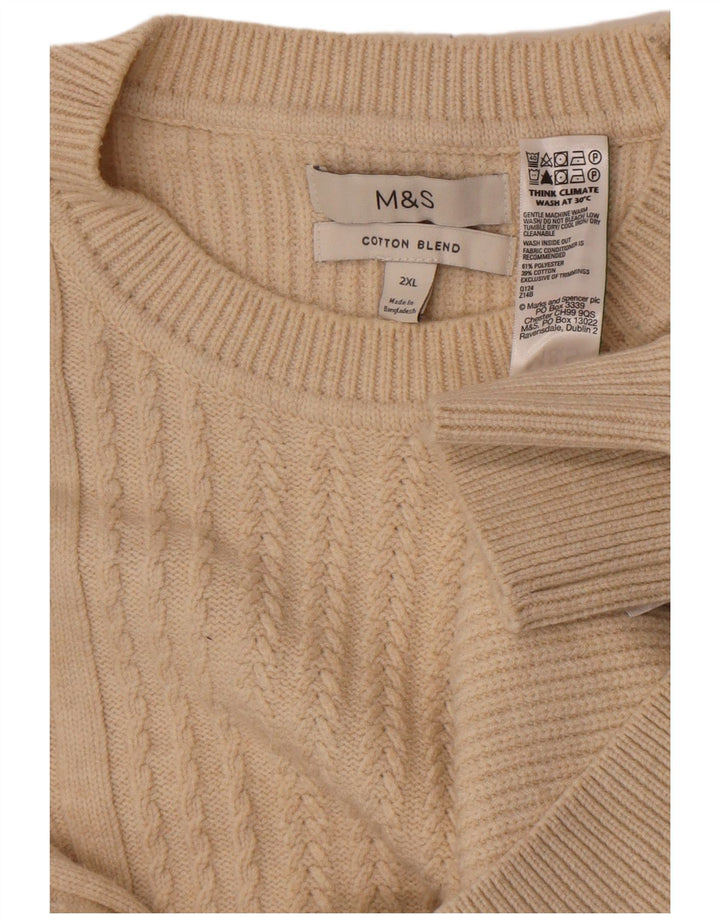 Marks & Spencer Pull à col rond pour homme 2XL Beige Polyester