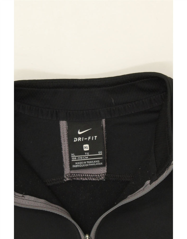 NIKE Boys Zip Neck Pullover Tracksuit Top 13-14 Years XL Black Colourblock Vintage Nike and Second-Hand Nike from Messina Hembry 