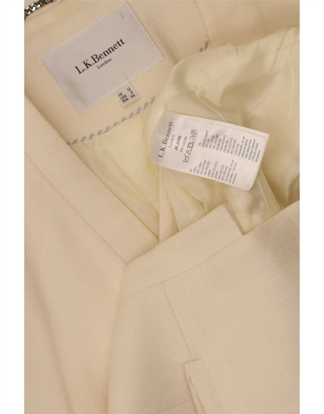 L.K. Bennett Veste blazer à manches 3/4 pour femme UK 12 Lin beige moyen