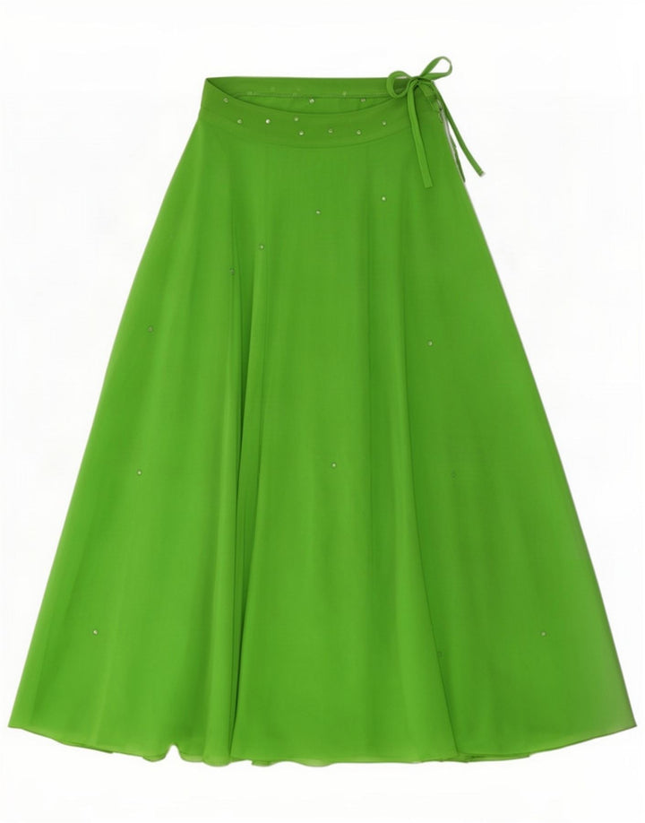 Vintage Womens Maxi Jupe Évasée Small W26 Green Spotted