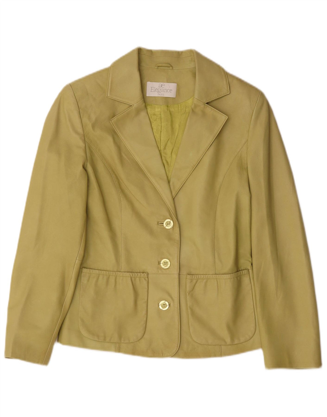 Elegance Veste blazer en cuir à 3 boutons pour femme UK 10 Petit cuir vert
