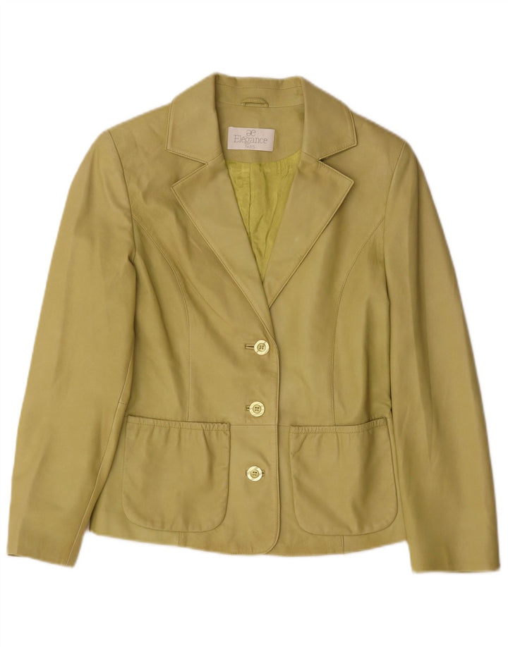 Elegance Veste blazer en cuir à 3 boutons pour femme UK 10 Petit cuir vert