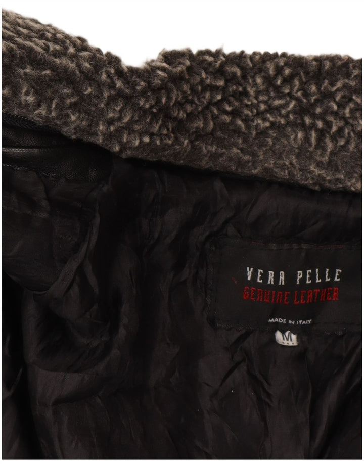 VINTAGE Manteau en cuir coupe ample pour homme UK 38 Cuir noir moyen