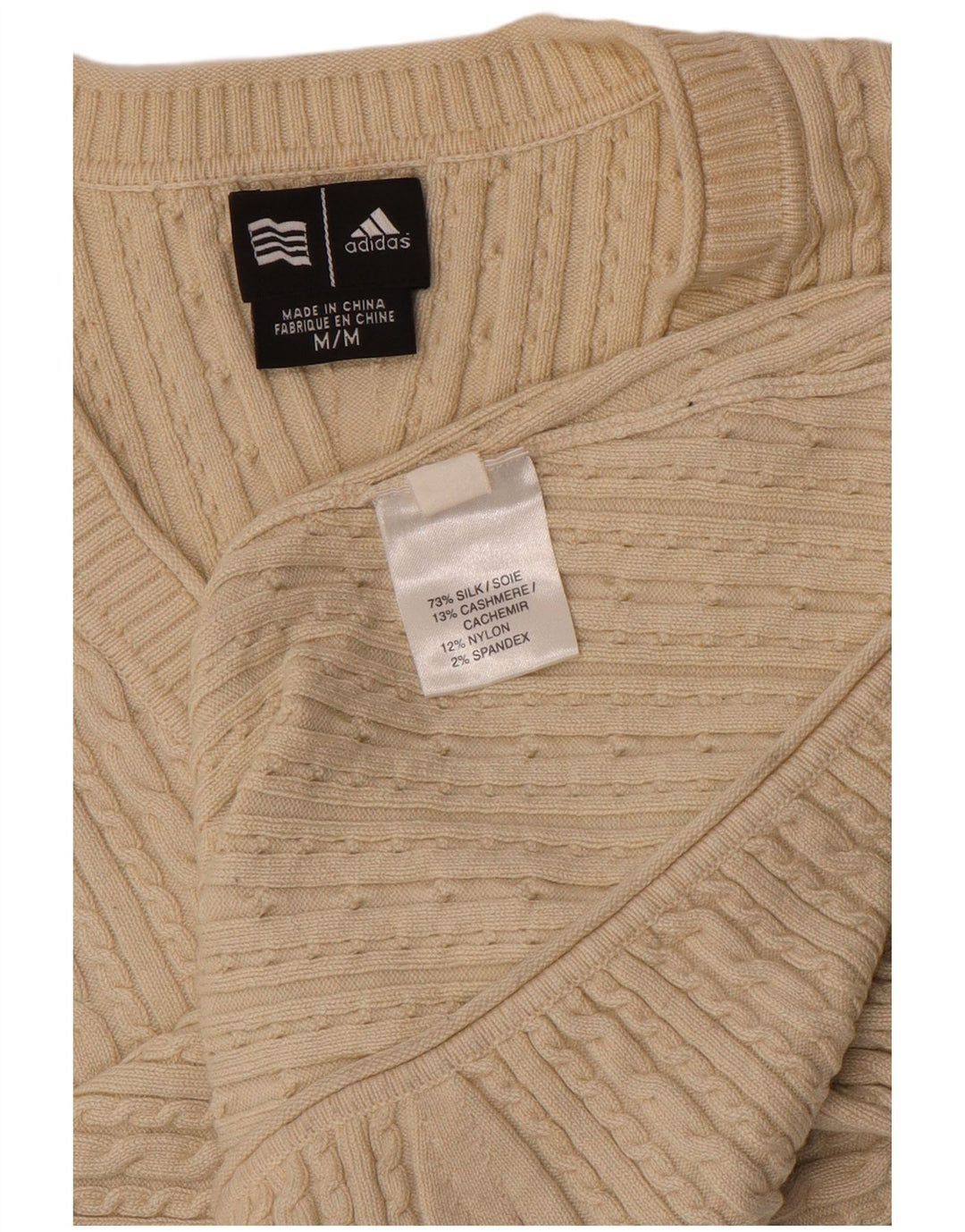 ADIDAS Pull col en V pour femme UK 12 Soie beige moyen