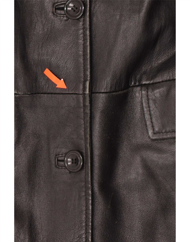 manteau en cuir femme vintage UK 14 Moyen Noir