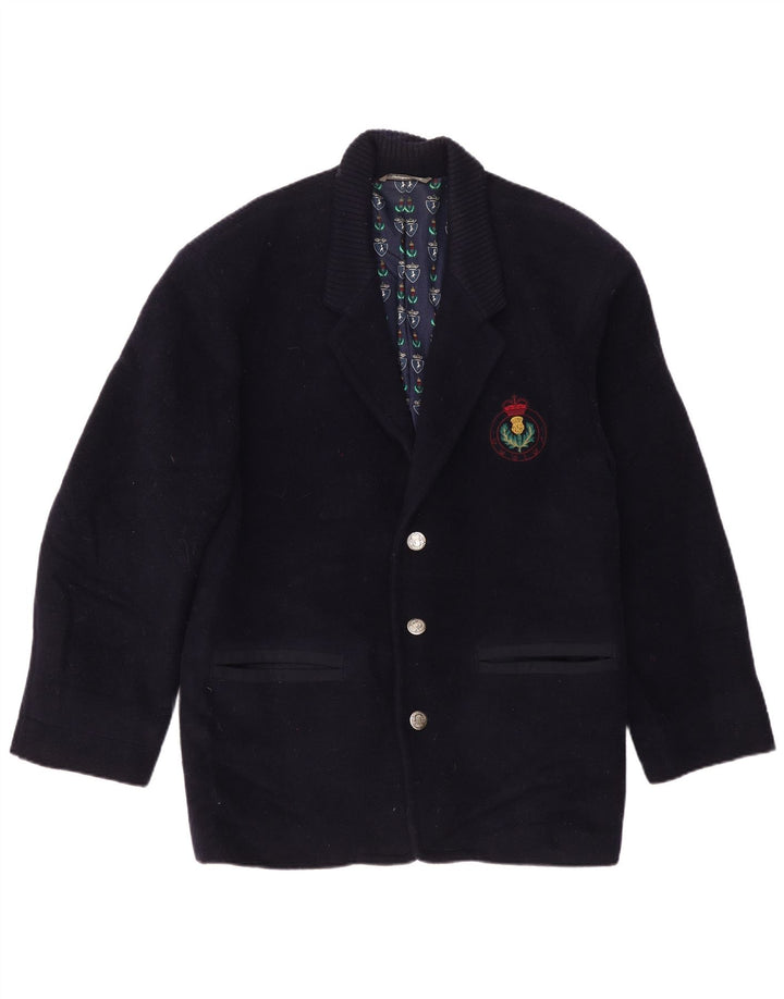 vintage Mens Overcoat UK 36 Petite laine vierge bleu marine
