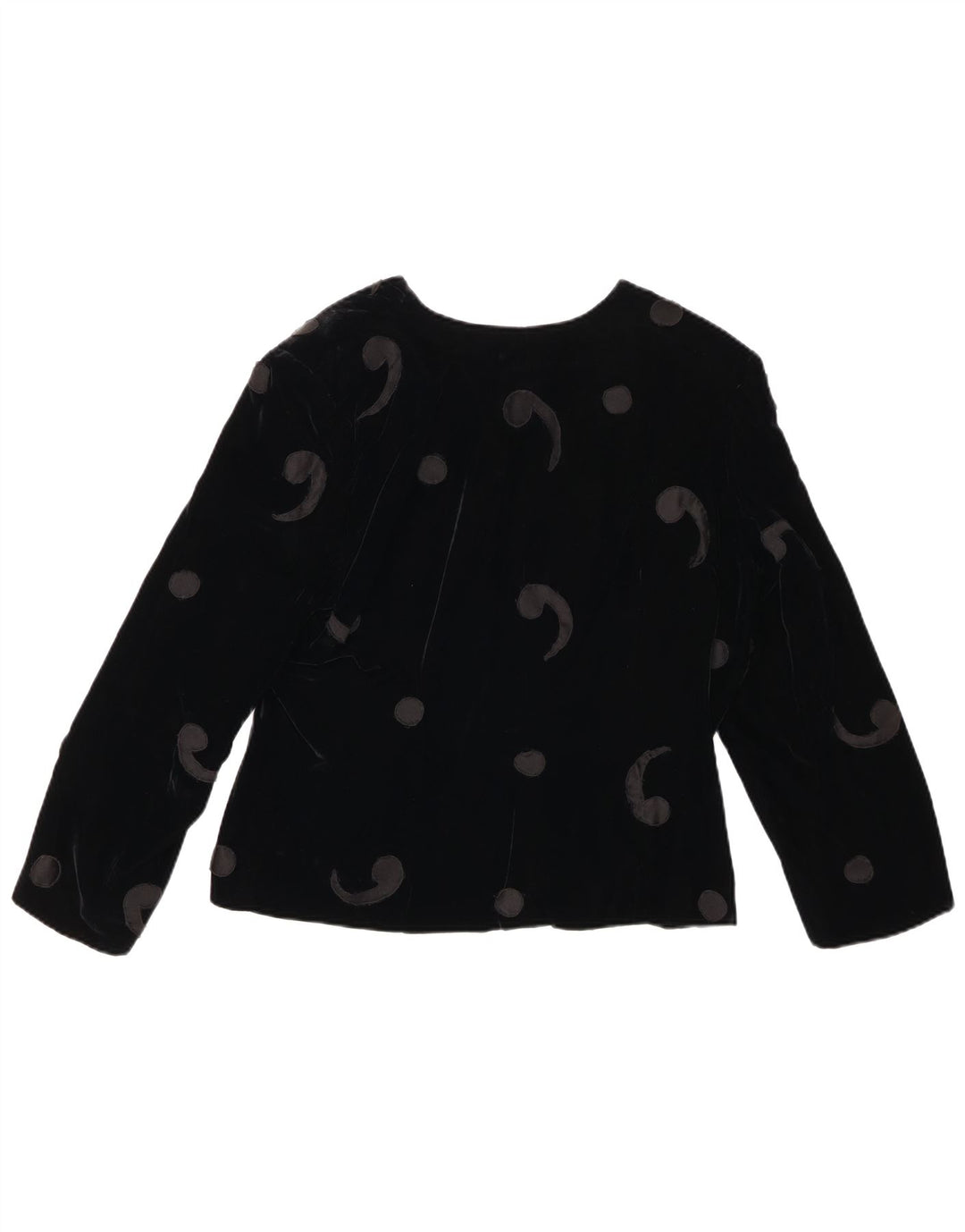 VINTAGE Femme 5 Bouton Velours Blazer Veste UK 12 Moyen Noir Paisley