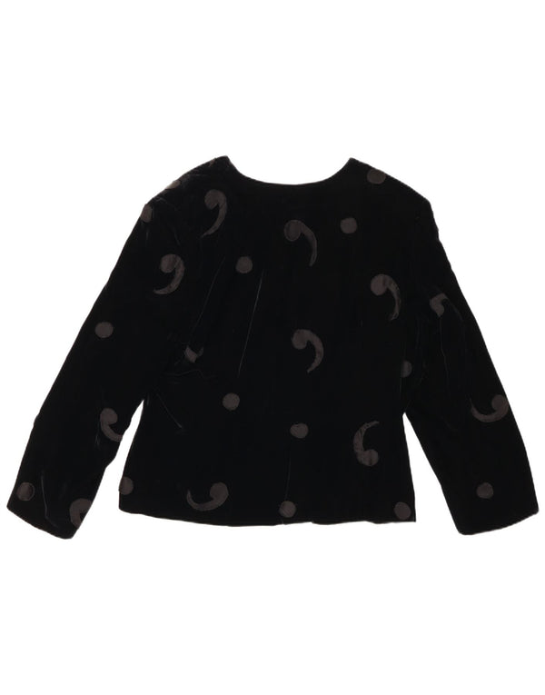 VINTAGE Femme 5 Bouton Velours Blazer Veste UK 12 Moyen Noir Paisley