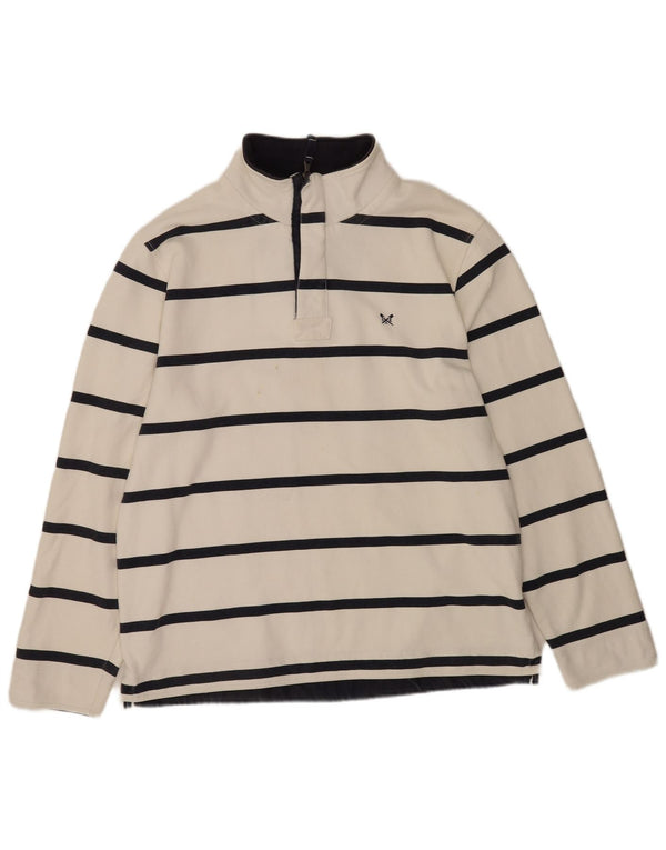 Crew Clothing Sweat-shirt à col zippé pour homme 2XL en coton rayé blanc