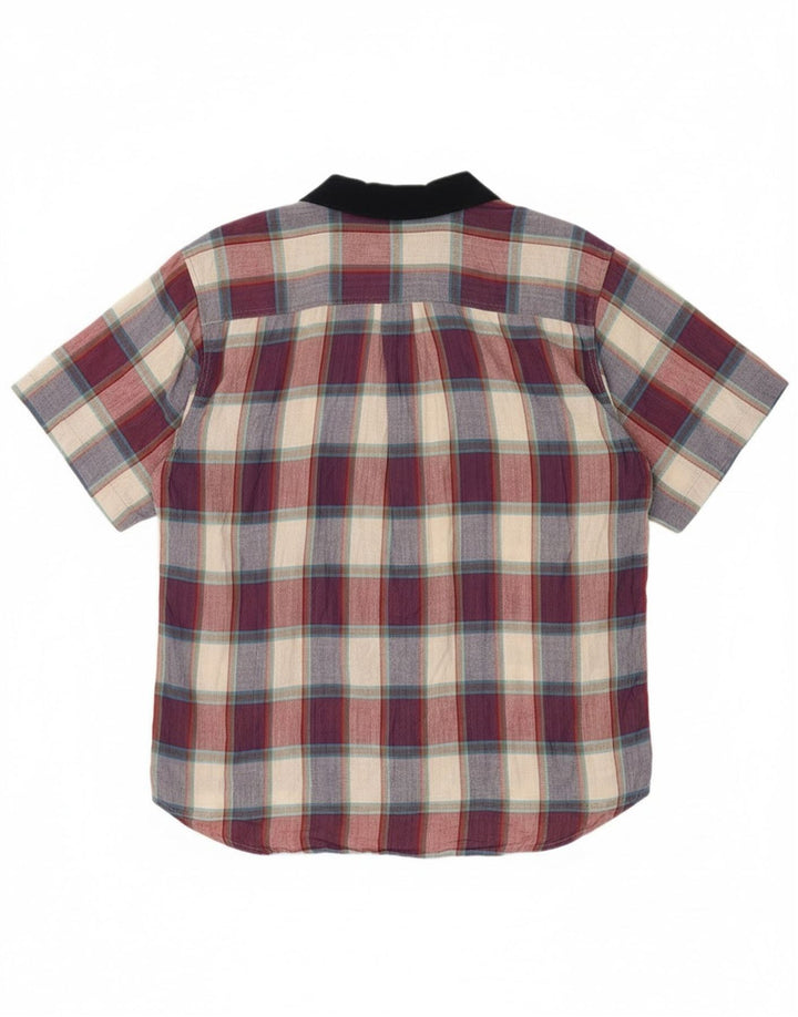vintage Chemise à manches courtes pour hommes Grand coton à carreaux multicolores