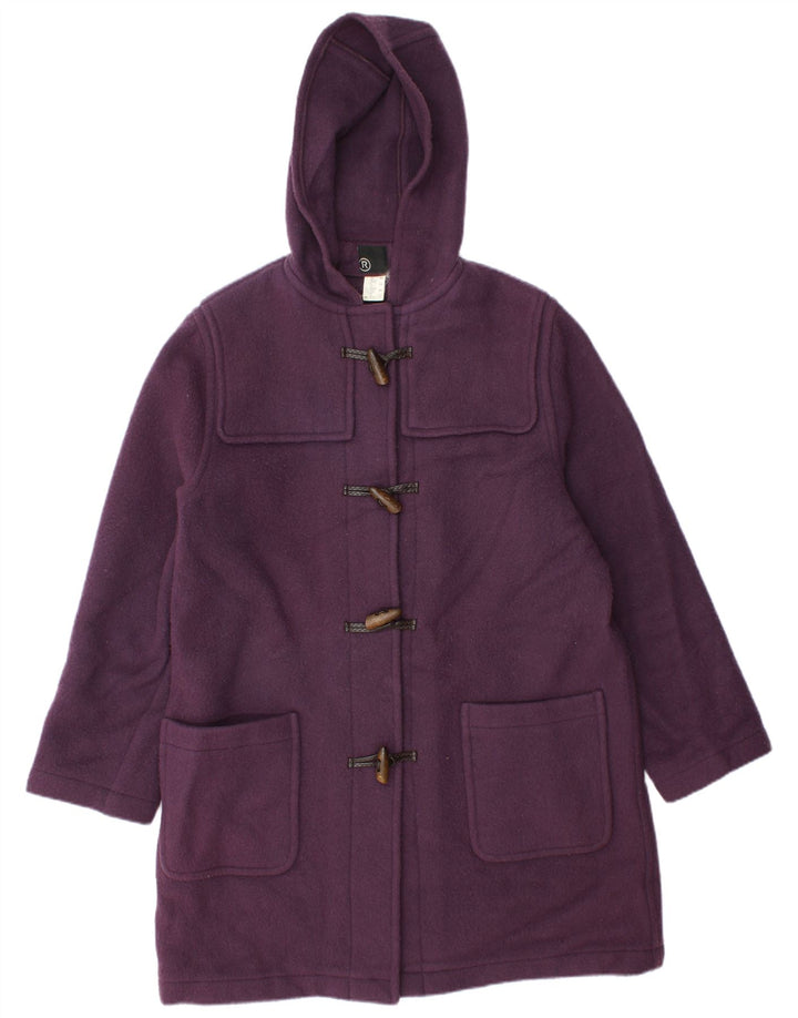 vintage Femmes À Capuchon Duffle Coat UK 14 Grande Laine Violette