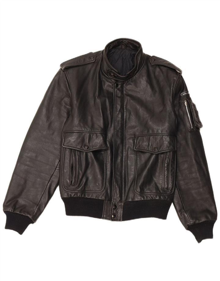 Veste militaire en cuir homme vintage UK 38 Cuir noir moyen