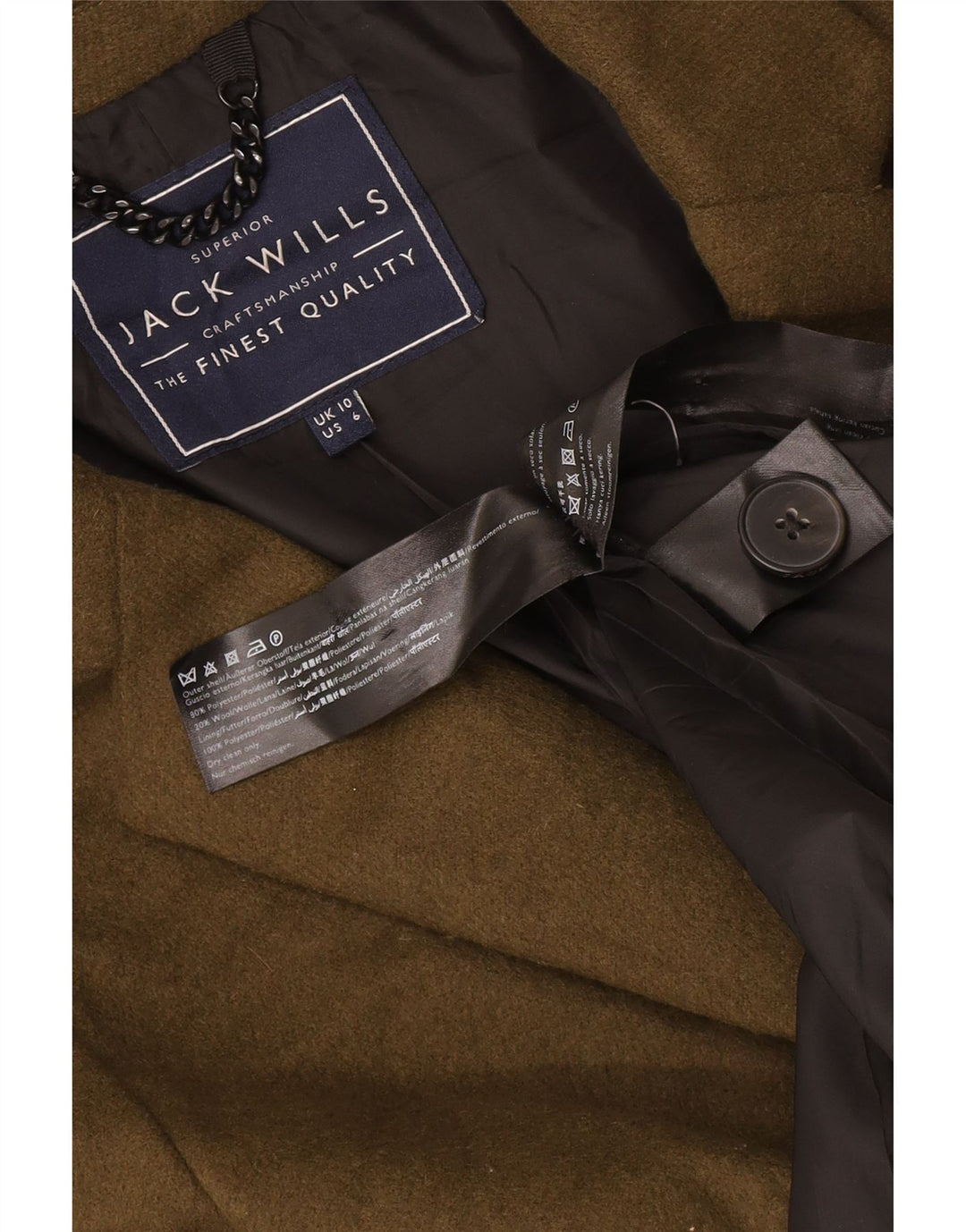 Jack Wills Manteau surdimensionné pour femme UK 10 Petit Kaki Polyester